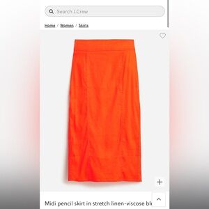 J Crew NWT $118 Midi No 3 Pencil Skirt in Unlined Stretch Linen Viscose